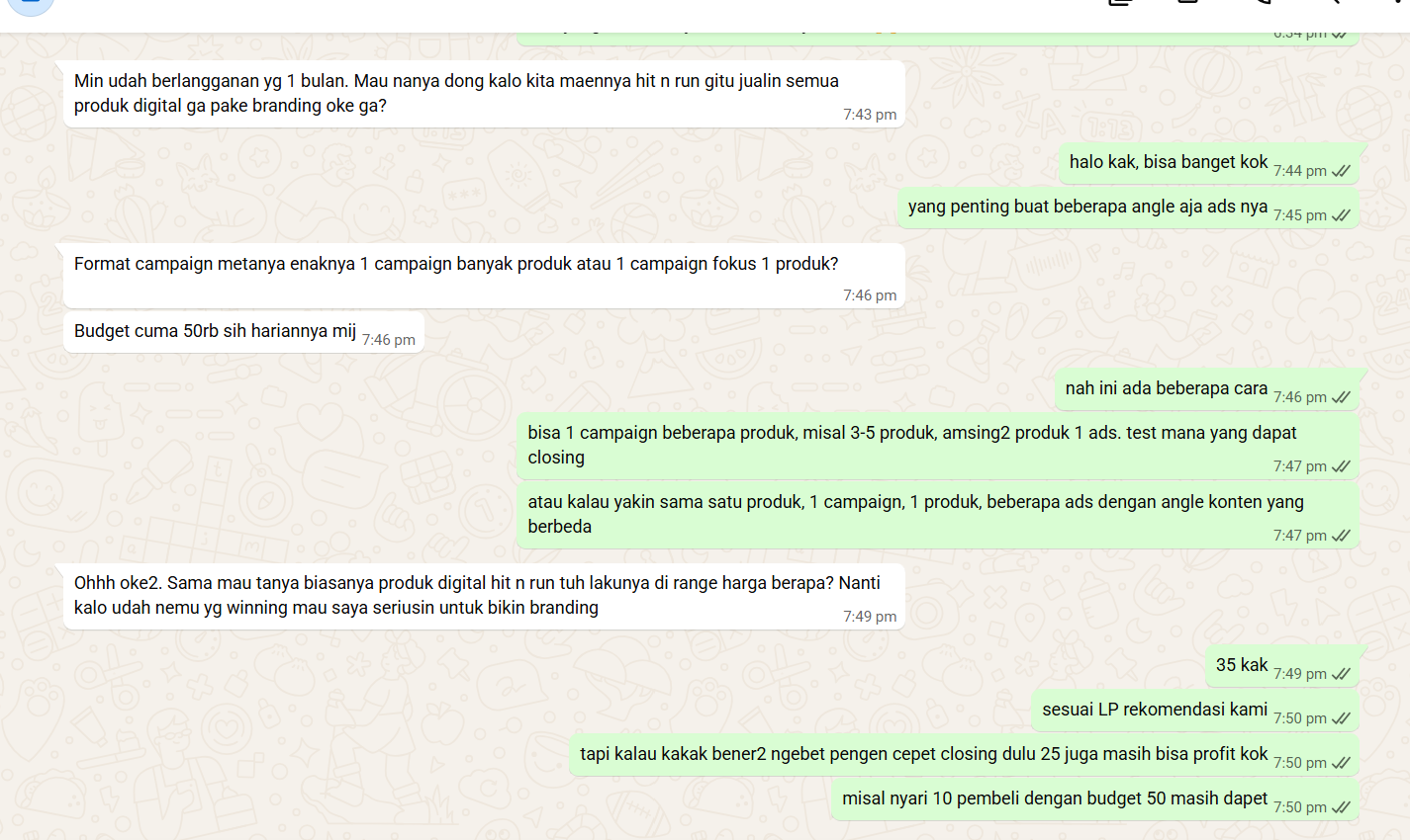 Chat private mentoring member Bisnismulaiduluaja